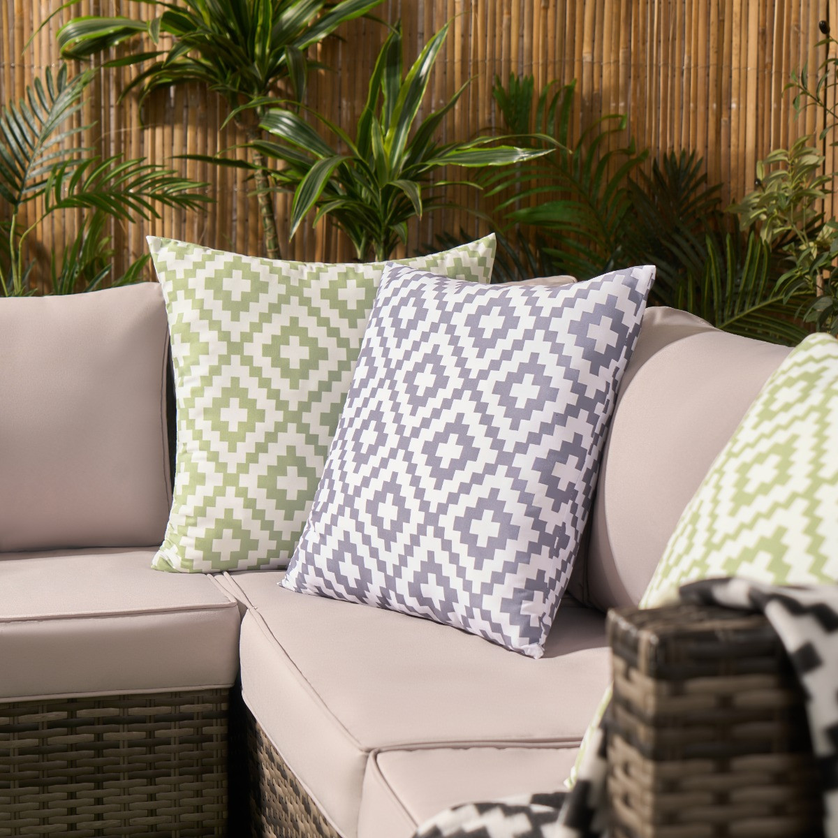 OHS Indoor/Outdoor Geometric Print Cushion Covers - Sage/White>