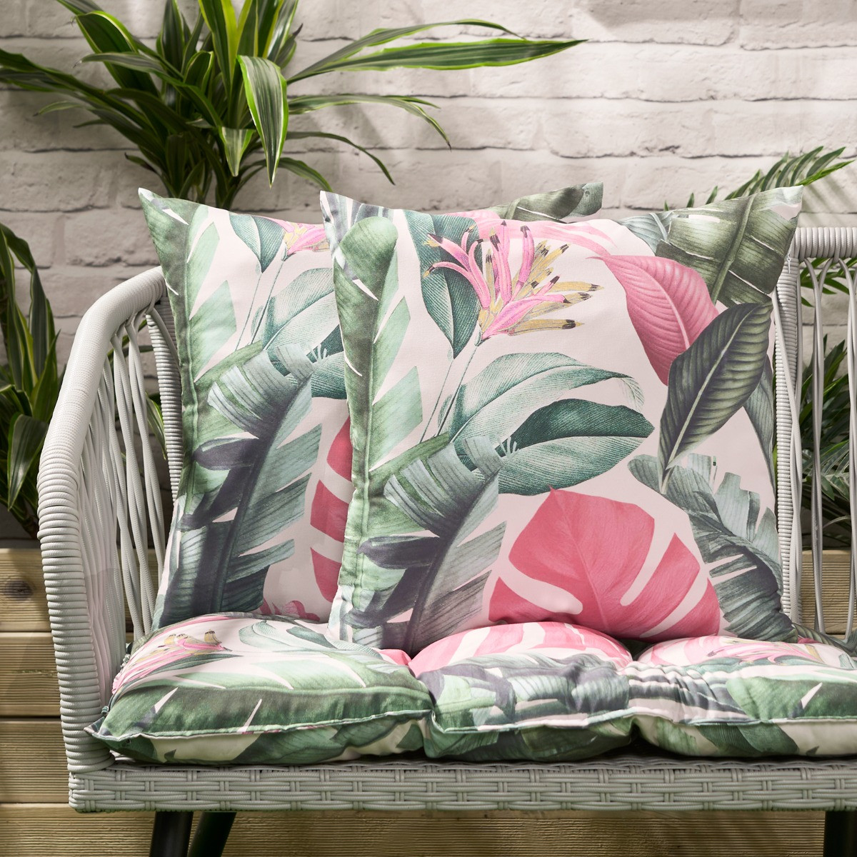 OHS Indoor/Outdoor Tropical Print Cushion Covers - Green>