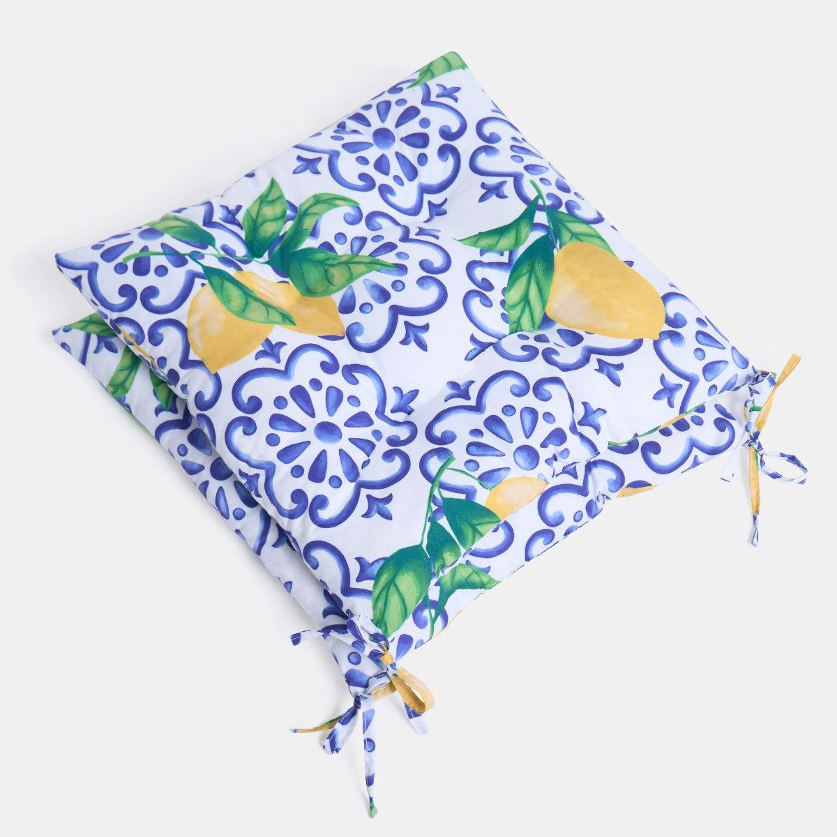 OHS Indoor/Outdoor Lemon Print Seat Pads - Blue/Yellow>