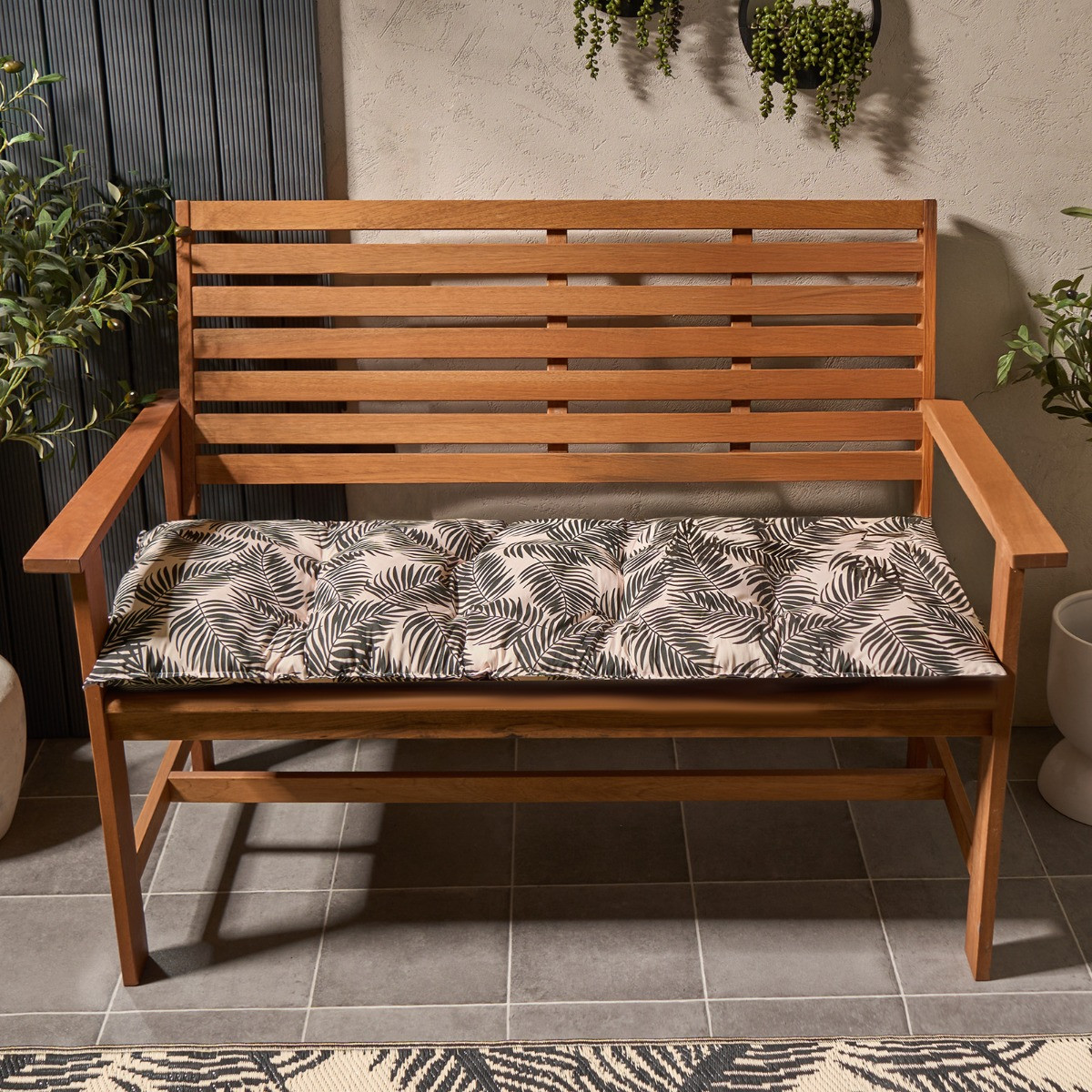 OHS 2-Seater Indoor/Outdoor Leaf Print Bench Pad - Monochrome>