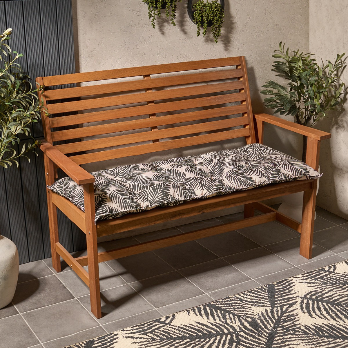 OHS 2-Seater Indoor/Outdoor Leaf Print Bench Pad - Monochrome>