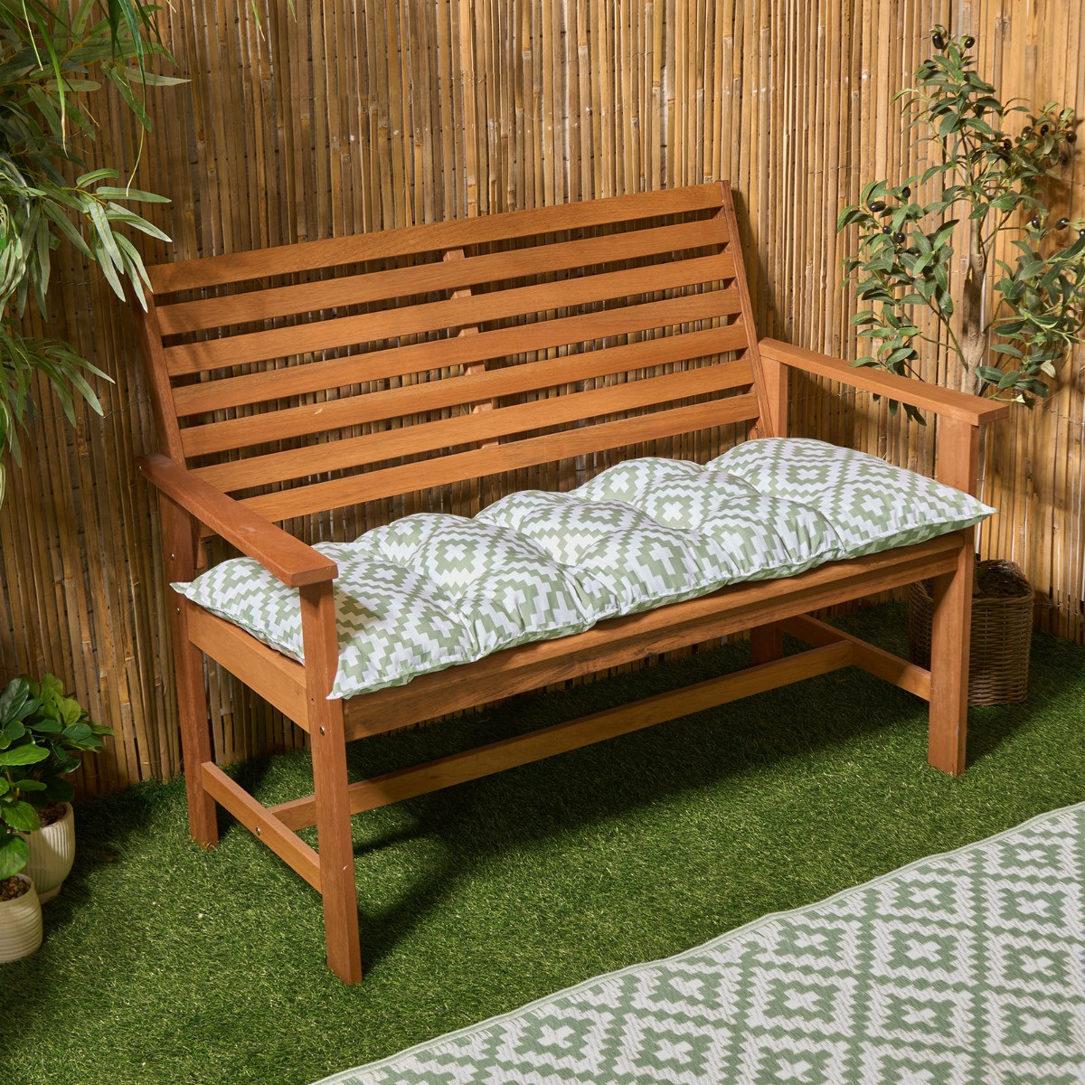 OHS 2-Seater Indoor/Outdoor Geometric Print Bench Pad - Sage>