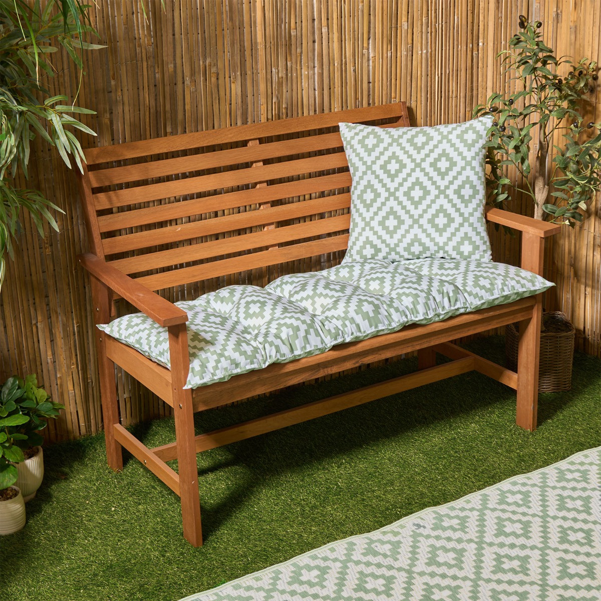 OHS 2-Seater Indoor/Outdoor Geometric Print Bench Pad - Sage>