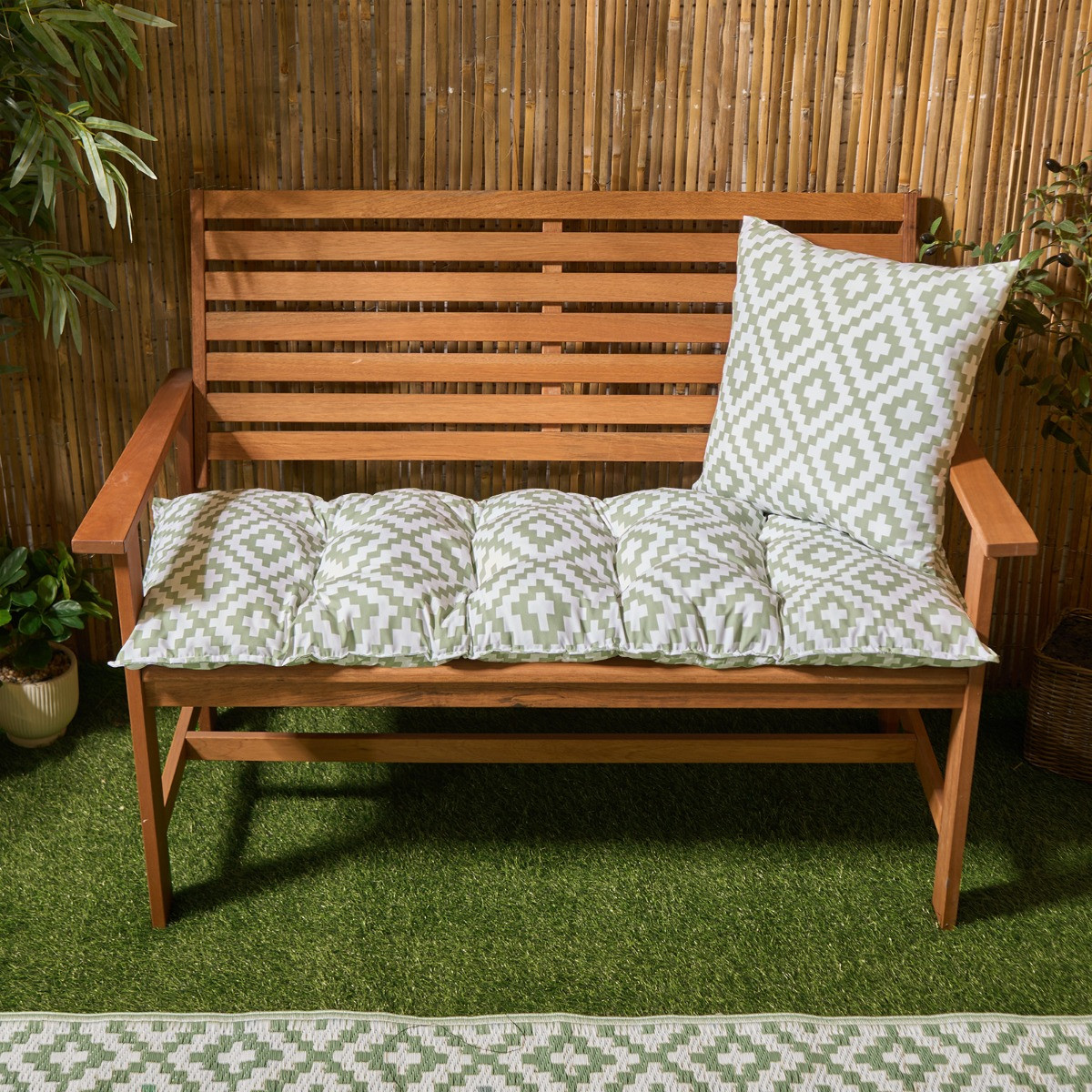 OHS 2-Seater Indoor/Outdoor Geometric Print Bench Pad - Sage>