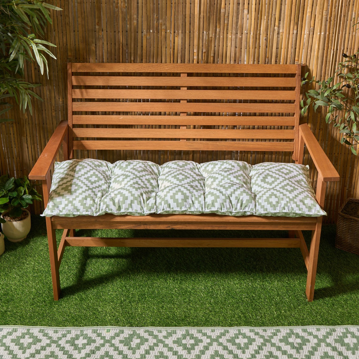 OHS 2-Seater Indoor/Outdoor Geometric Print Bench Pad - Sage>