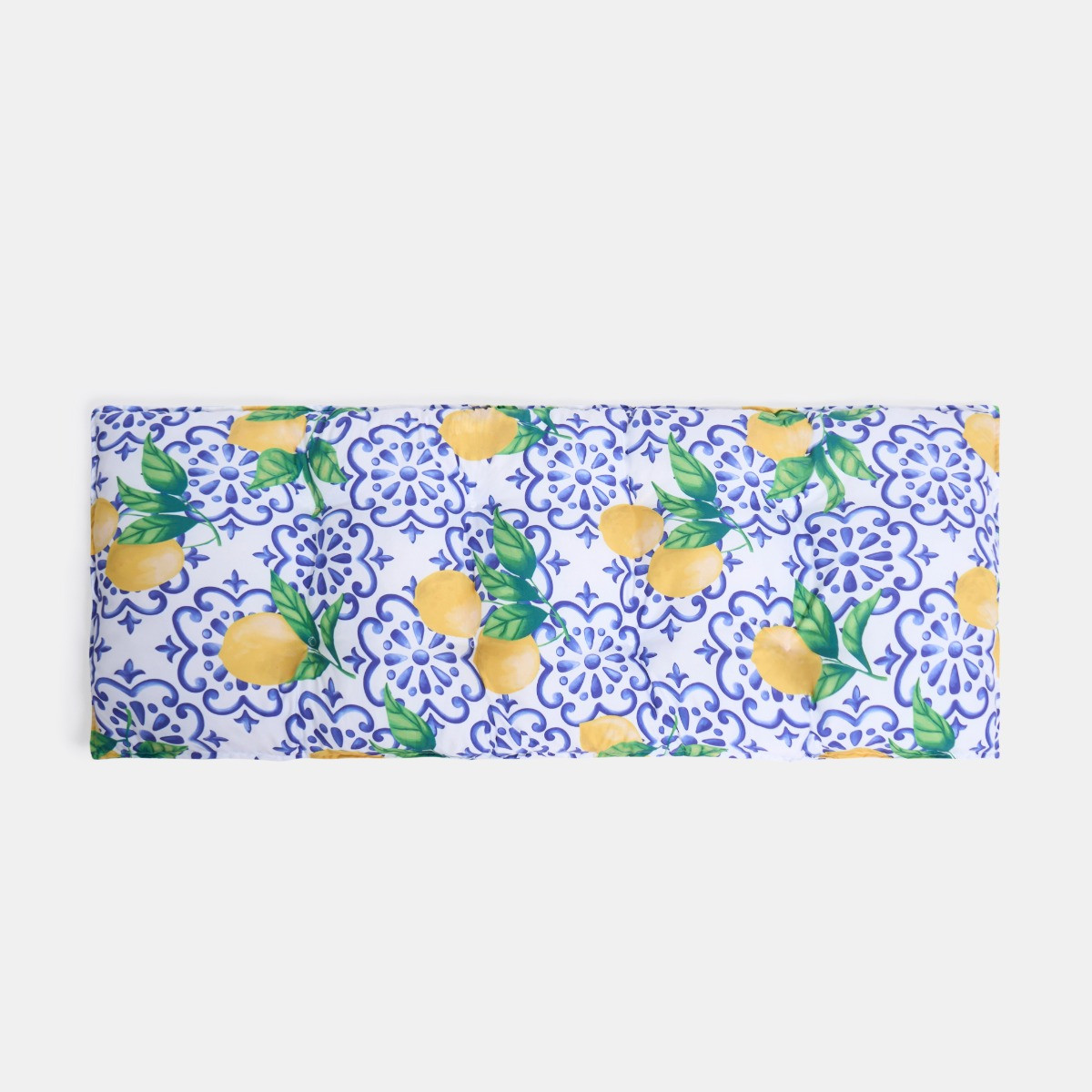 OHS 2-Seater Indoor/Outdoor Lemon Print Bench Pad - Blue/Yellow >