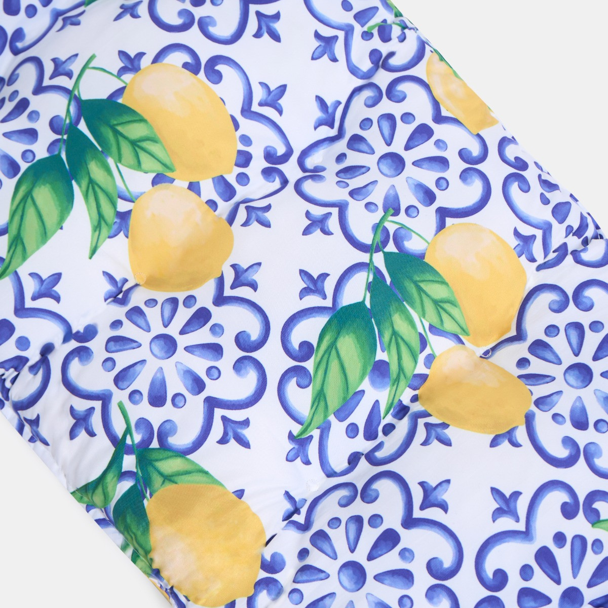 OHS 2-Seater Indoor/Outdoor Lemon Print Bench Pad - Blue/Yellow >