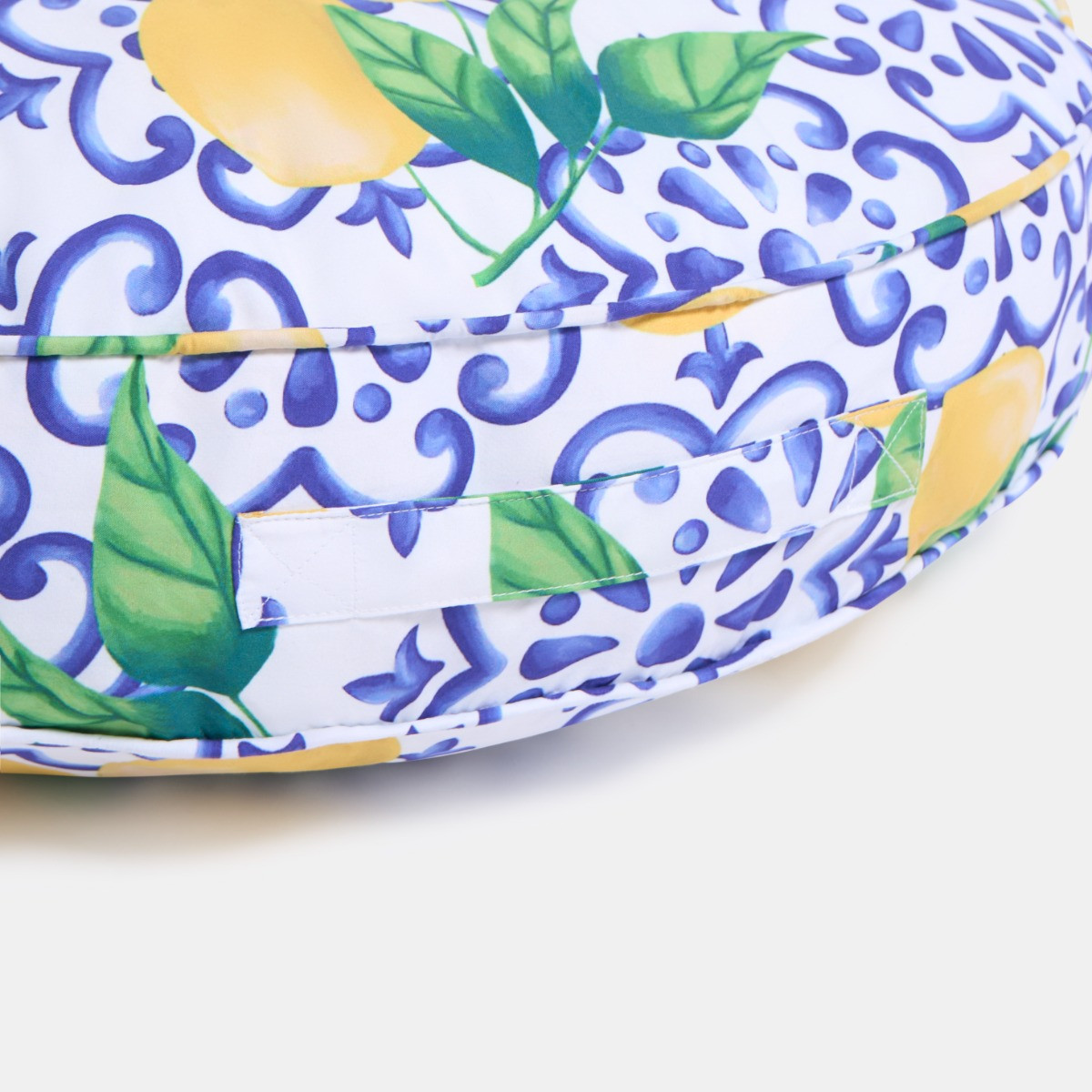 OHS Indoor/Outdoor Round Lemon Print Filled Cushion - Blue/Yellow >