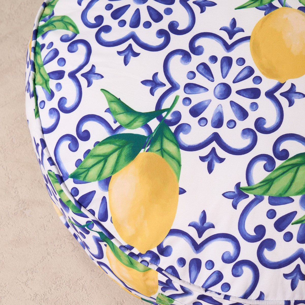 OHS Indoor/Outdoor Round Lemon Print Filled Cushion - Blue/Yellow >