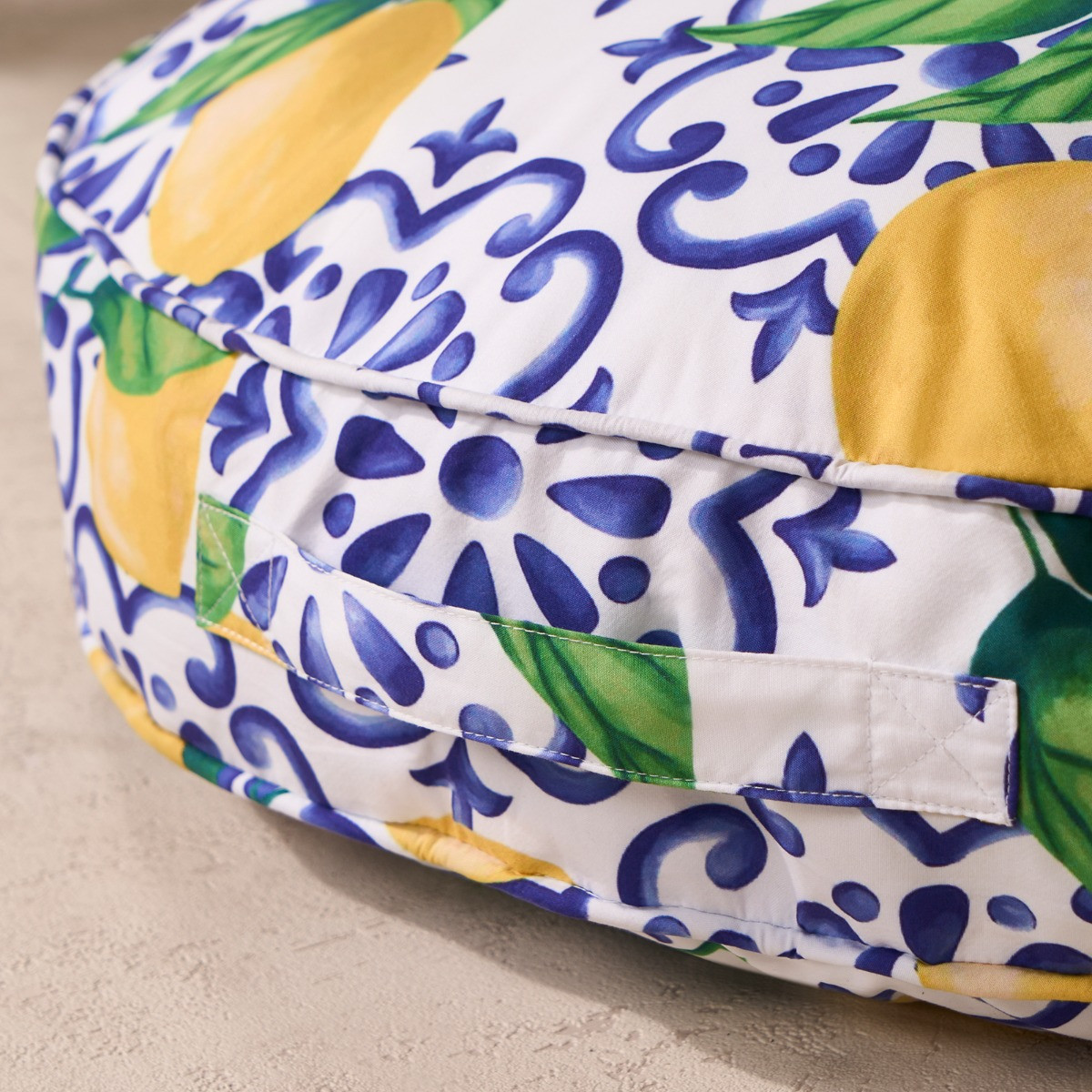 OHS Indoor/Outdoor Round Lemon Print Filled Cushion - Blue/Yellow >