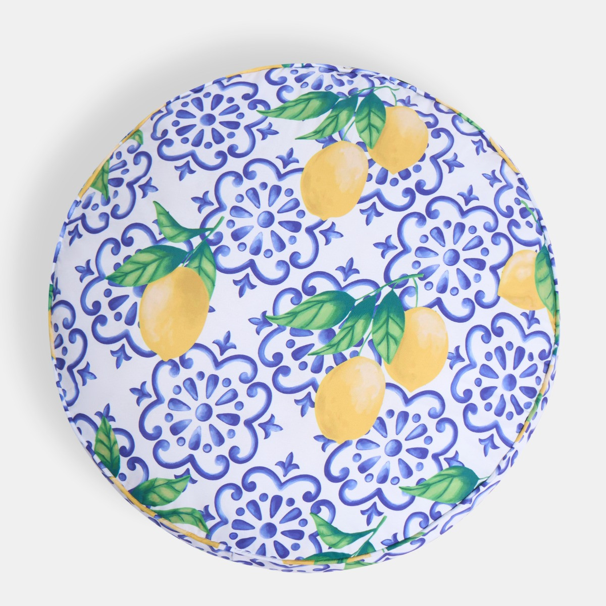 OHS Indoor/Outdoor Round Lemon Print Filled Cushion - Blue/Yellow >