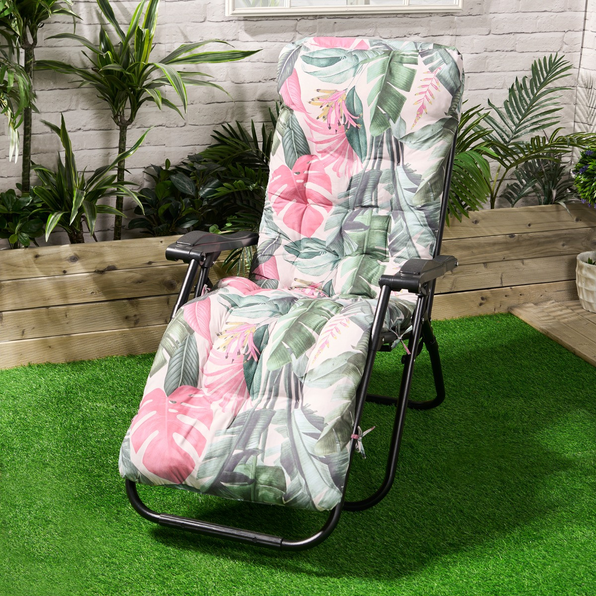 OHS Gravity Chair Tropical Print Cushion - Green>