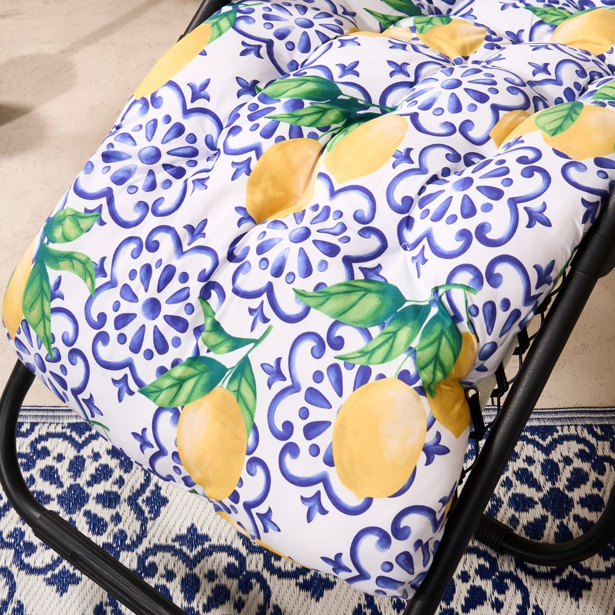 OHS Gravity Chair Lemon Print Cushion - Blue/Yellow>