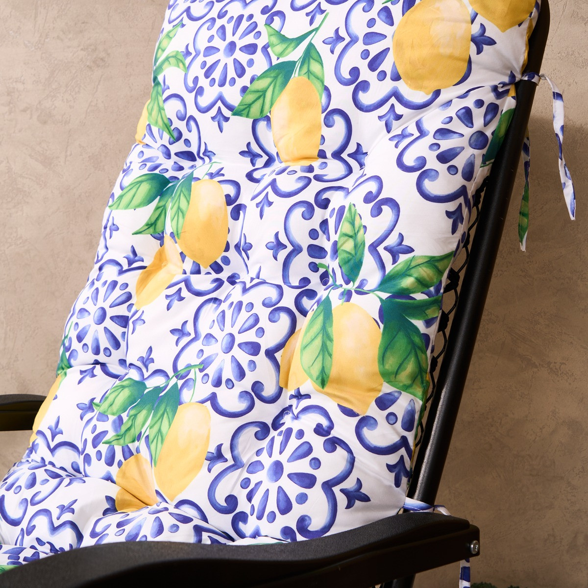 OHS Gravity Chair Lemon Print Cushion - Blue/Yellow>