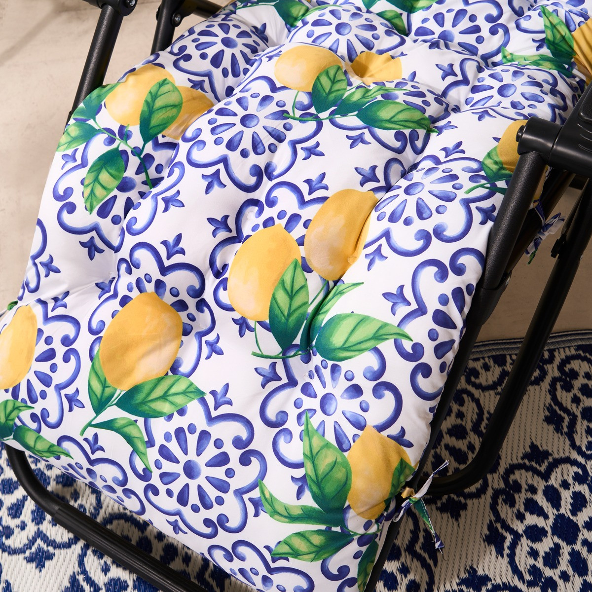 OHS Gravity Chair Lemon Print Cushion - Blue/Yellow>