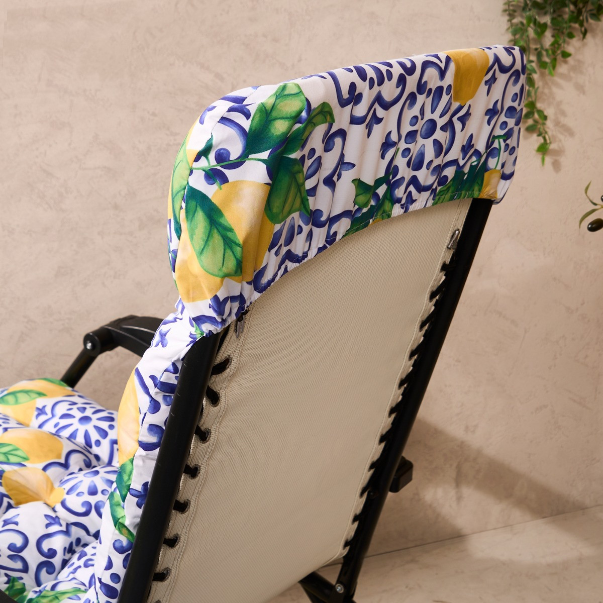 OHS Gravity Chair Lemon Print Cushion - Blue/Yellow>