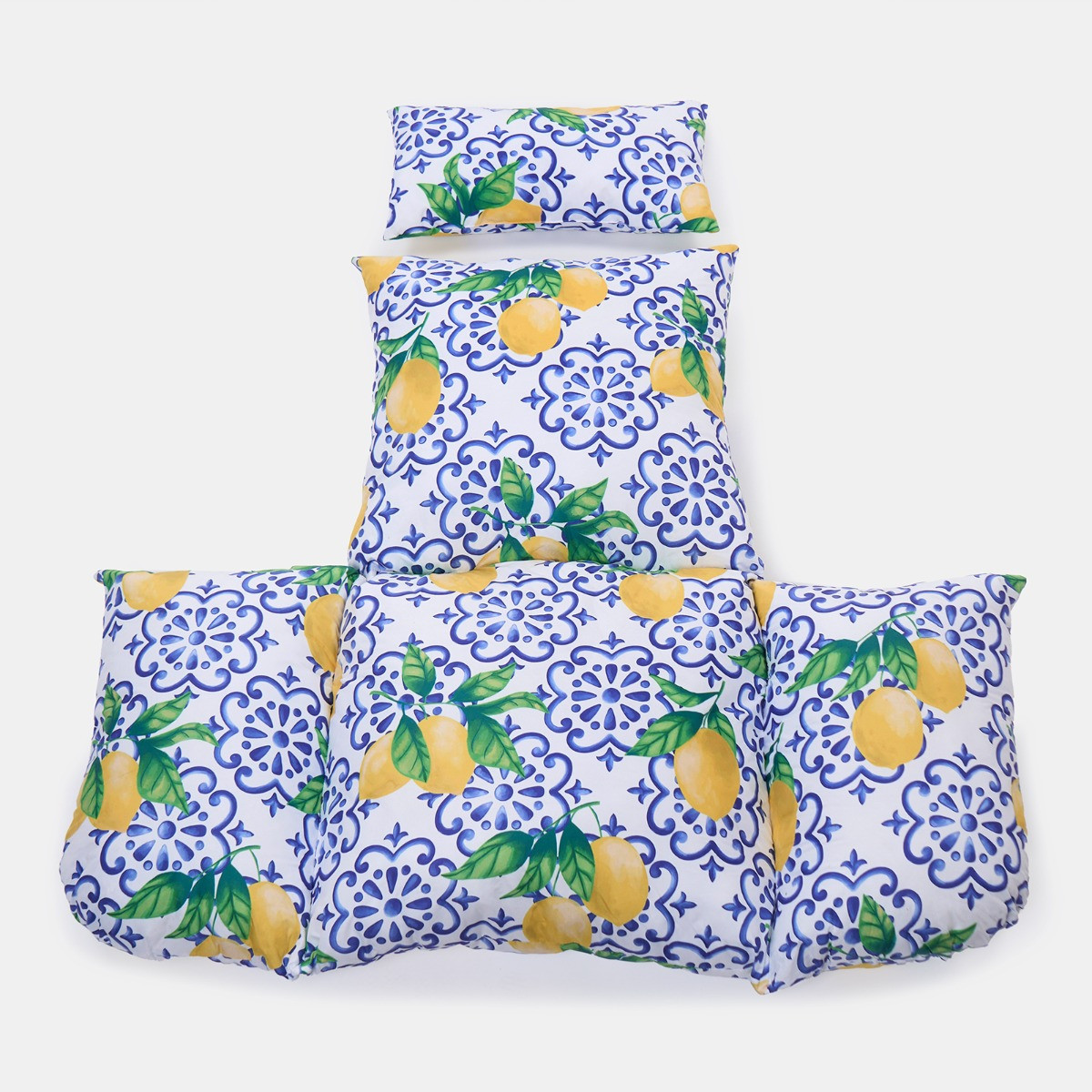 OHS Lemon Print Egg Chair Cushion with Headrest - Blue/Yellow >