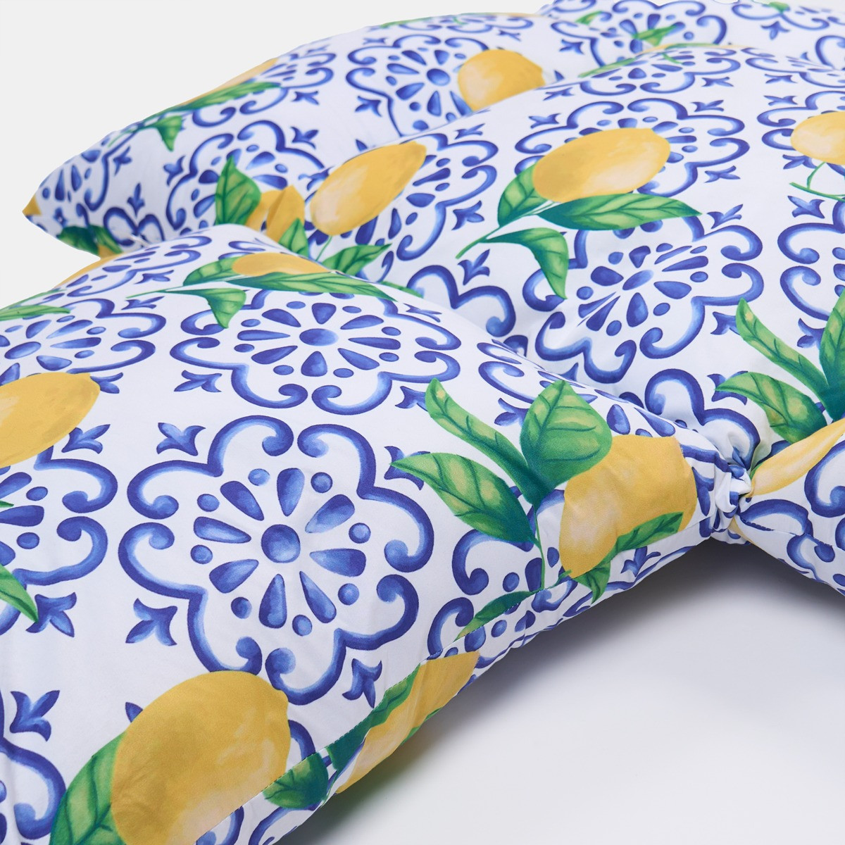 OHS Lemon Print Egg Chair Cushion with Headrest - Blue/Yellow >