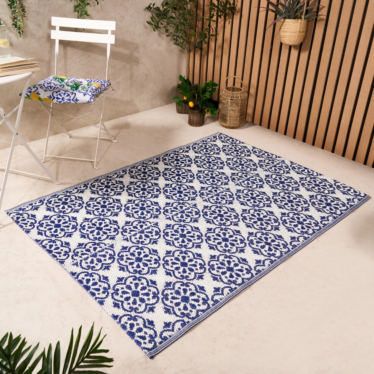 OHS Outdoor Tile Print Rug - Blue>