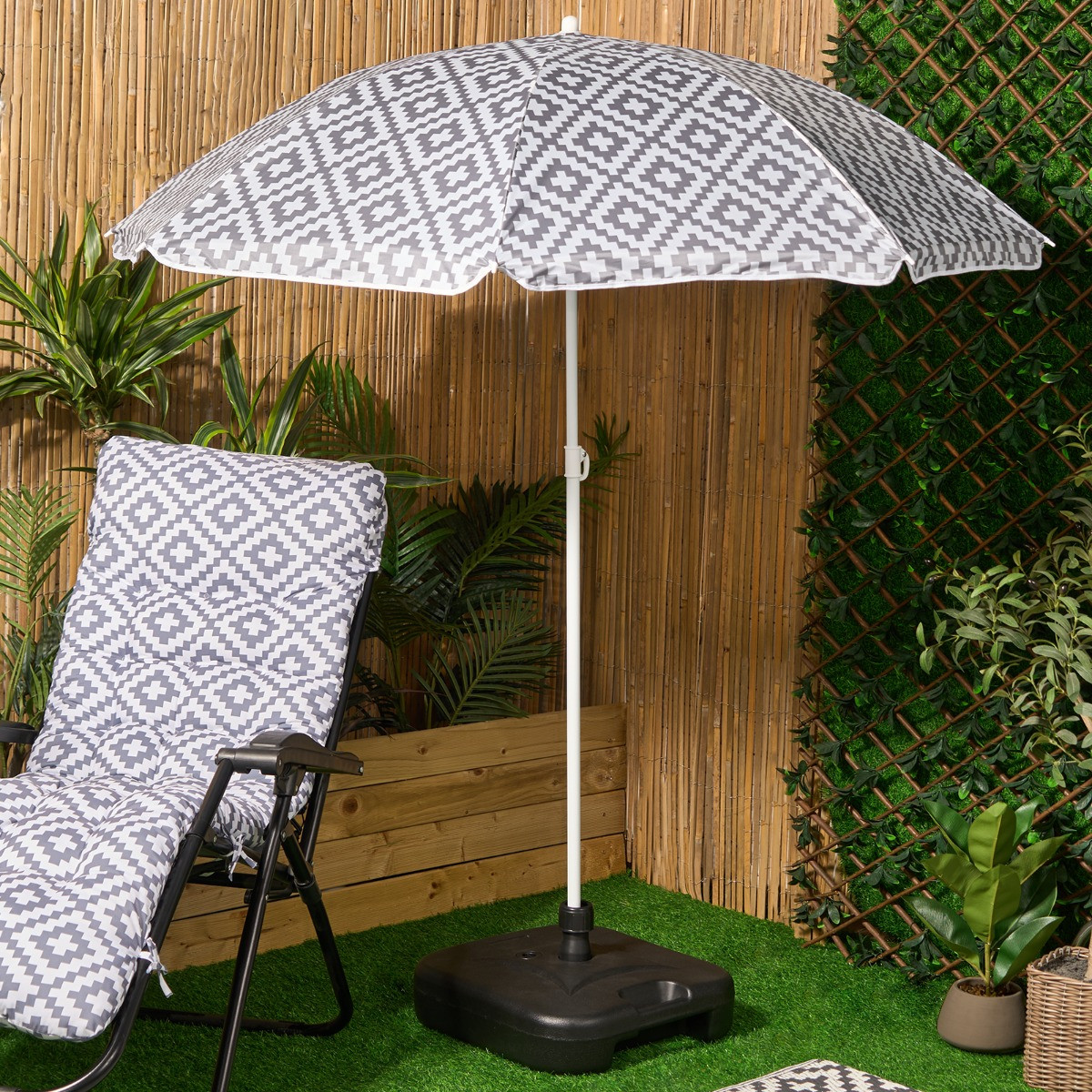 OHS Geometric Print Outdoor Parasol - Grey >