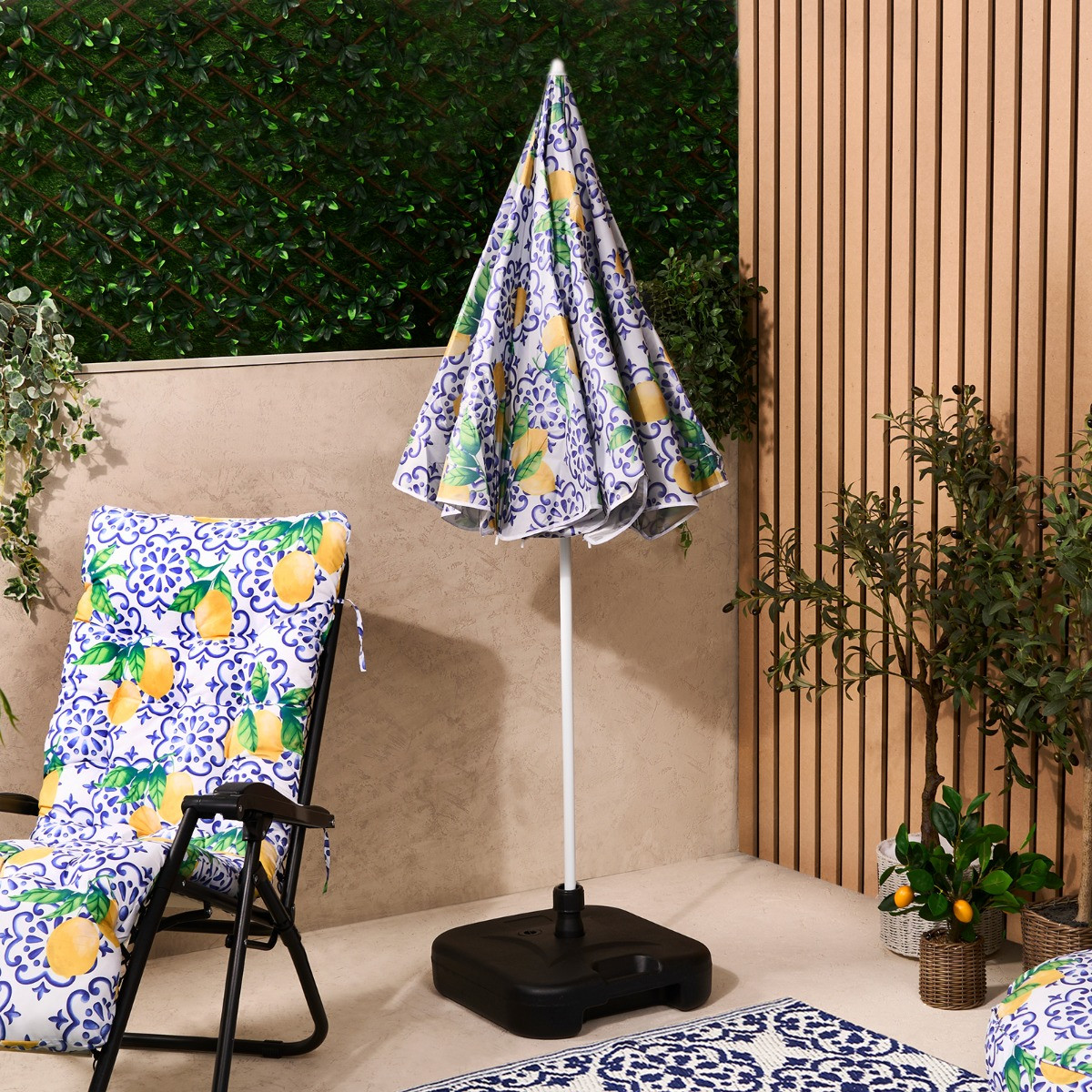 OHS Lemon Print Outdoor Parasol - Blue/White>