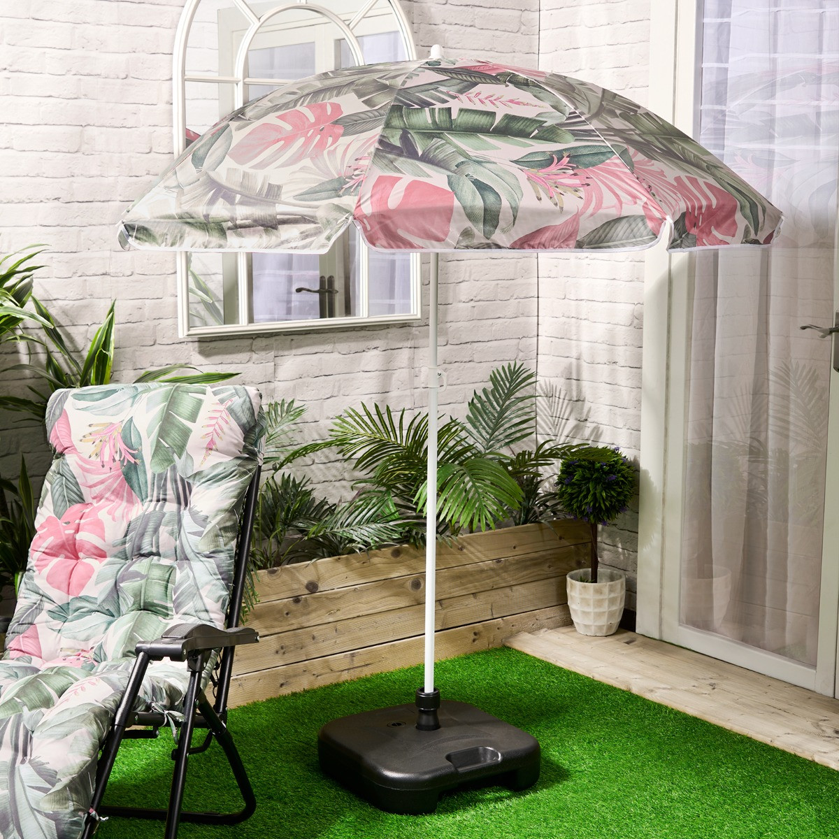 OHS Tropical Print Outdoor Parasol - Green>