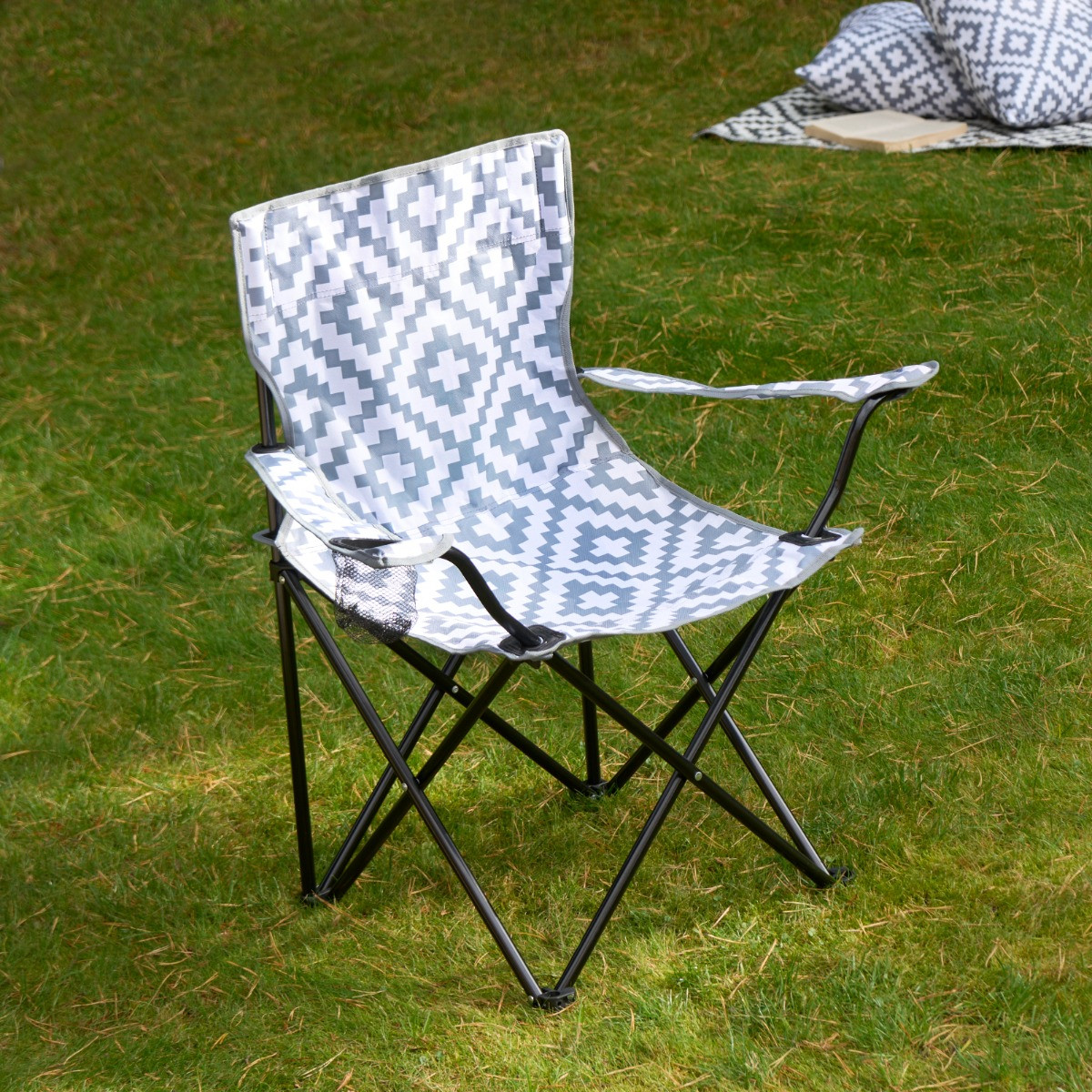 OHS Foldable Geometric Camping Chair - Grey>