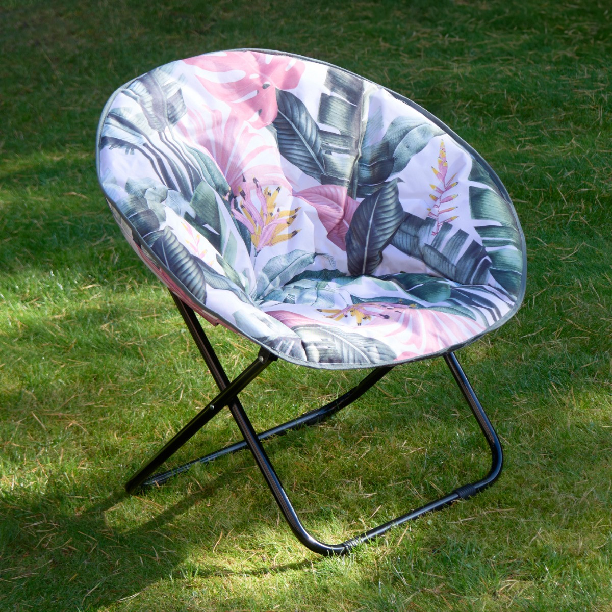 OHS Foldable Tropical Print Moon Camping Chair - Green>