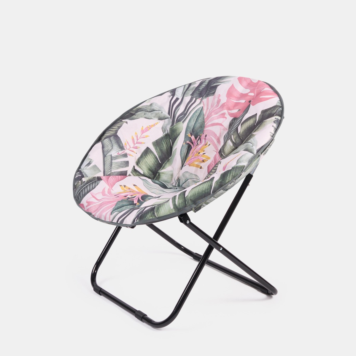 OHS Foldable Tropical Print Moon Camping Chair - Green>