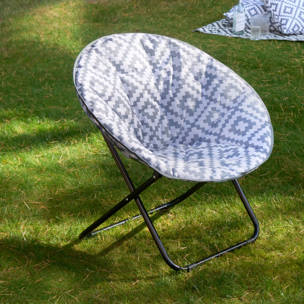 OHS Foldable Geometric Print Moon Camping Chair - Grey>