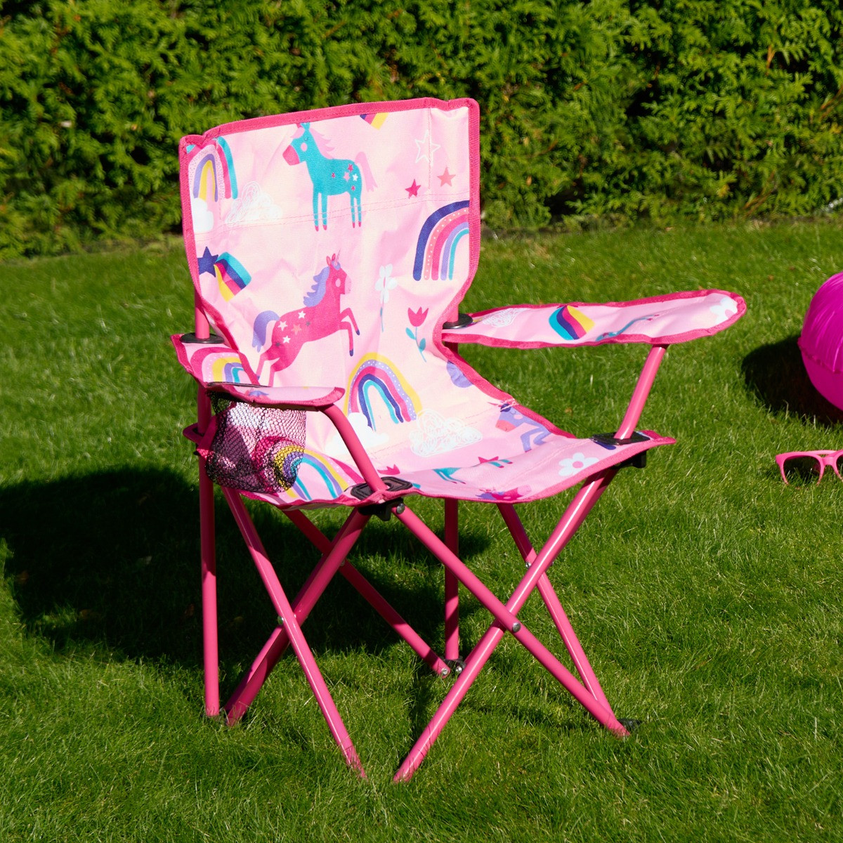 OHS Kids Foldable Unicorn Print Camping Chair - Pink>