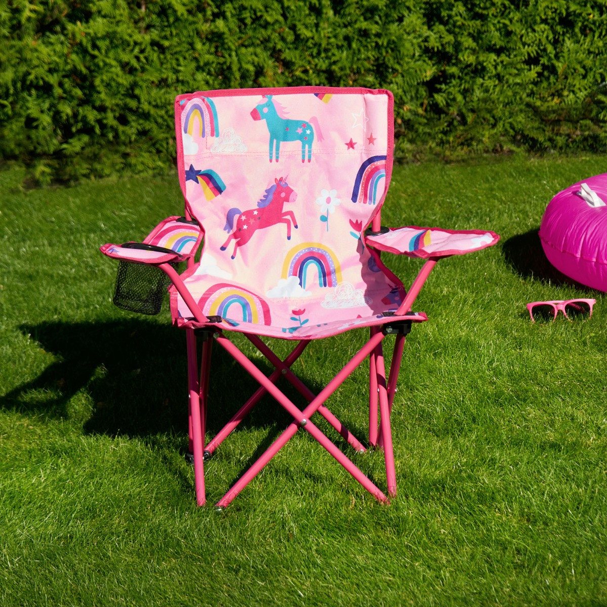 OHS Kids Foldable Unicorn Print Camping Chair - Pink>