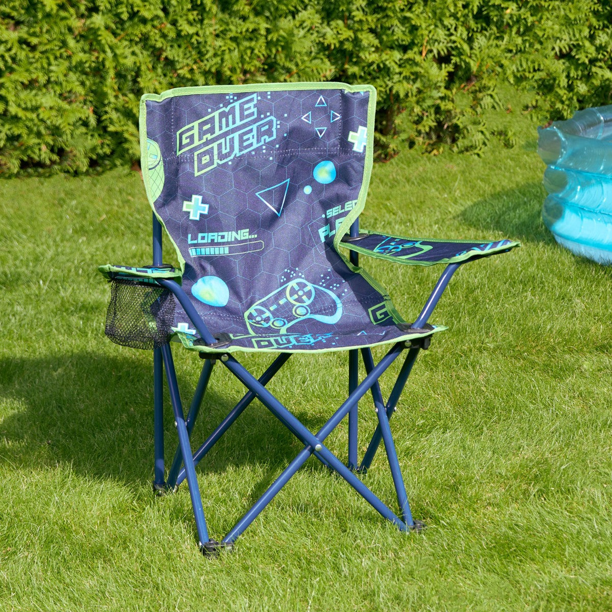 OHS Kids Foldable Gaming Print Camping Chair - Blue>