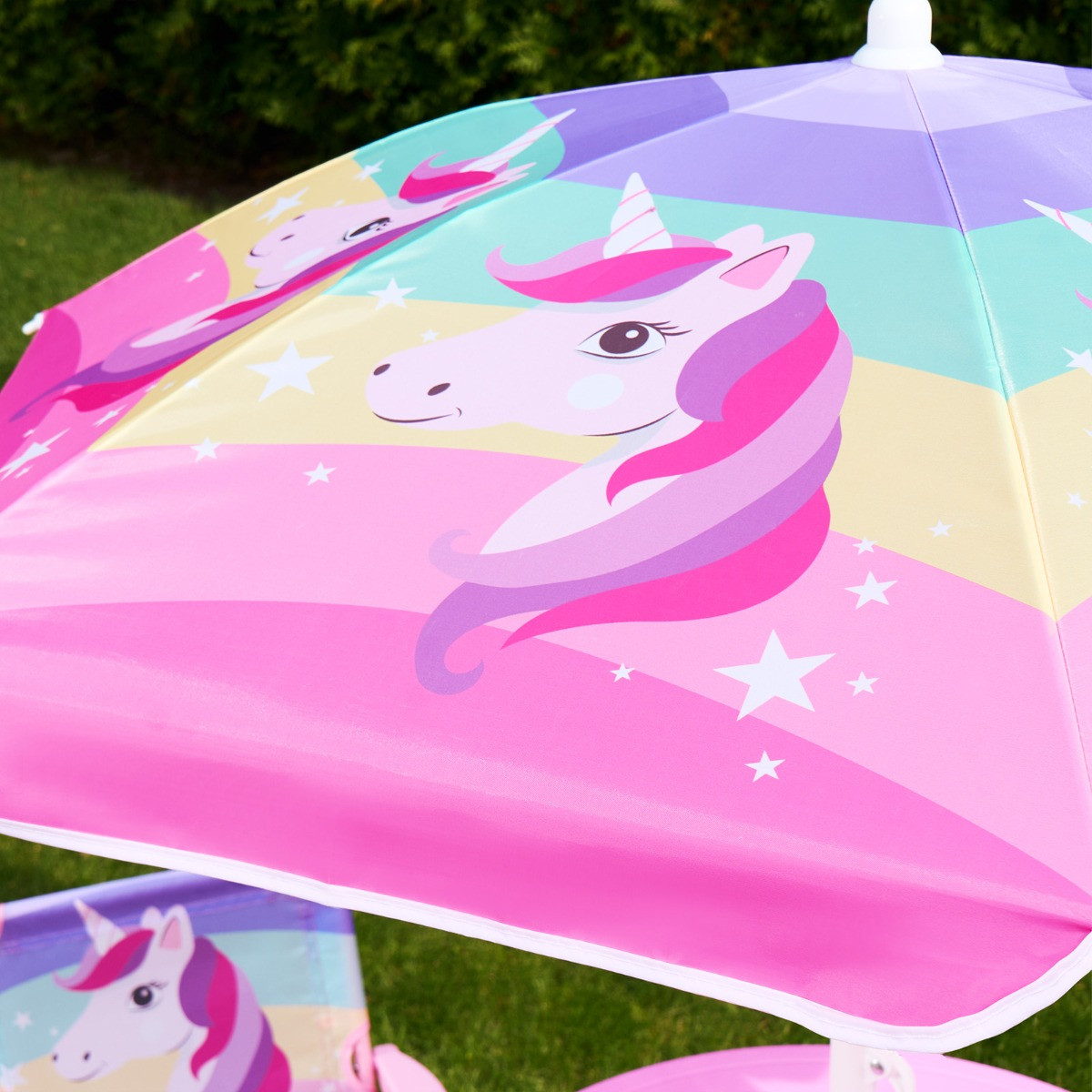 OHS Kids Unicorn Print Bistro Set with Parasol - Pink >