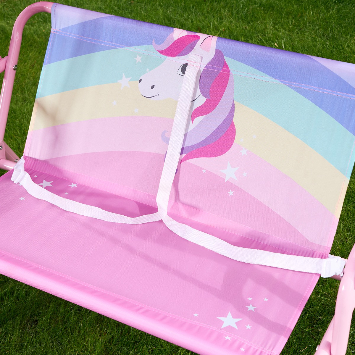 OHS Kids Unicorn Print Swing Bench with Canopy - Pink >