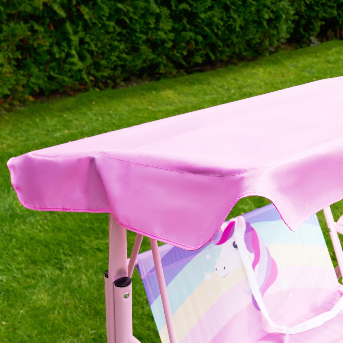 OHS Kids Unicorn Print Swing Bench with Canopy - Pink >