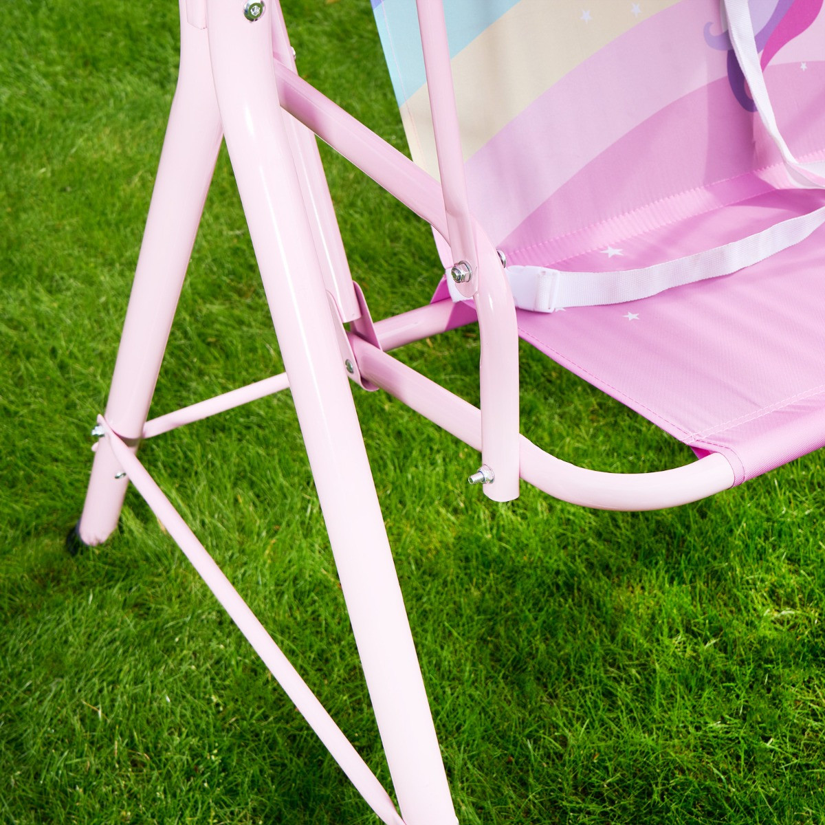 OHS Kids Unicorn Print Swing Bench with Canopy - Pink >