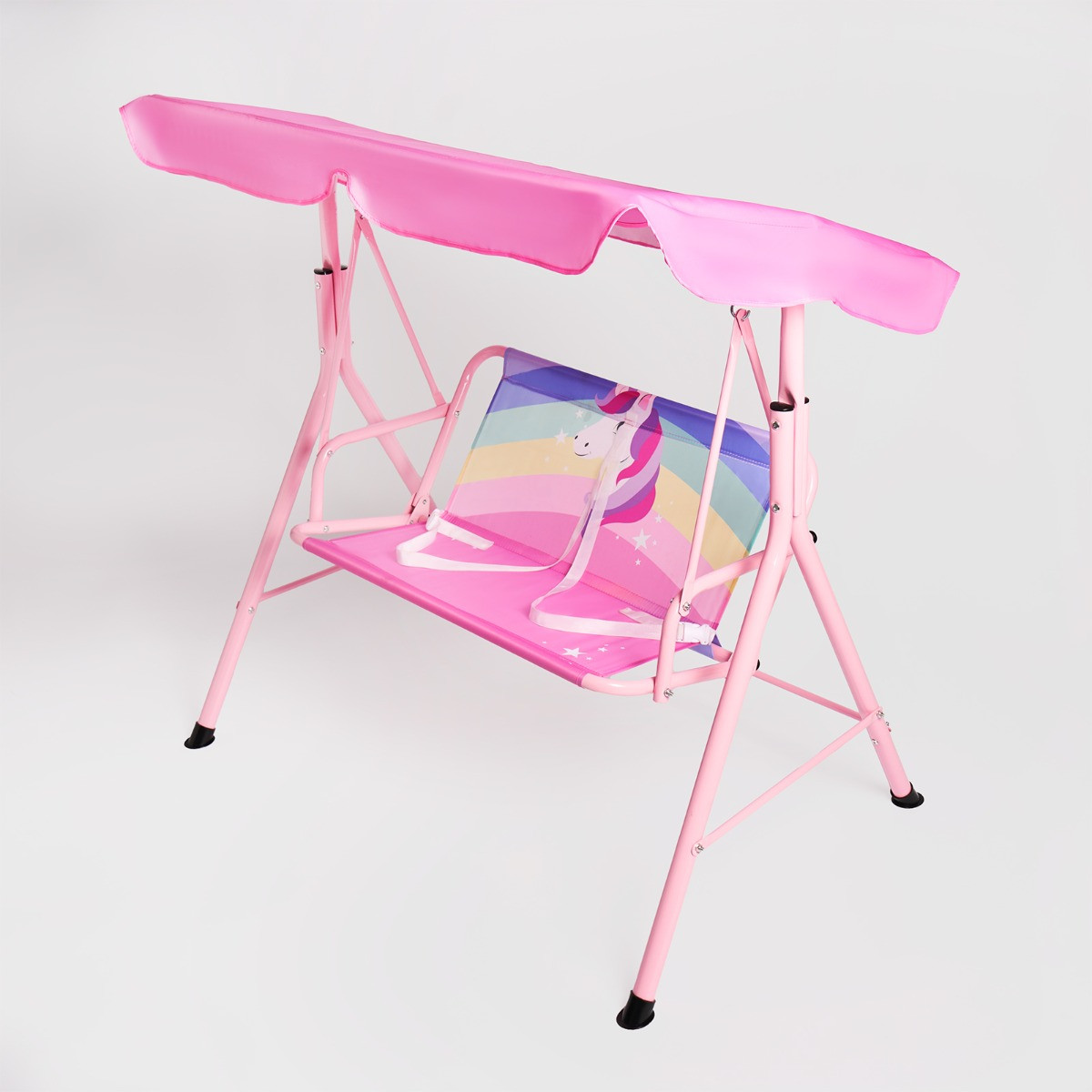 OHS Kids Unicorn Print Swing Bench with Canopy - Pink >