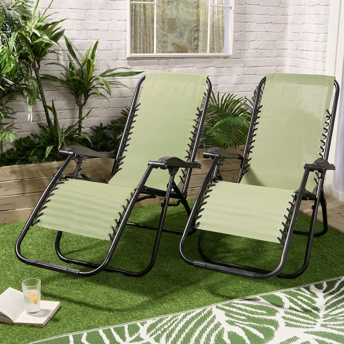 OHS 2 Pack Zero Gravity Sun Lounging Garden Chairs - Sage >