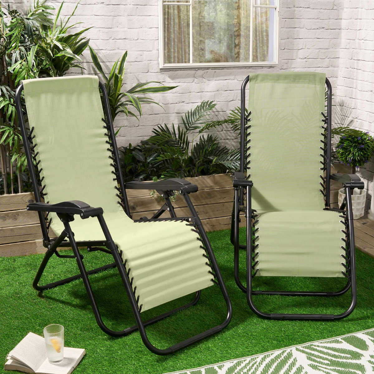 OHS 2 Pack Zero Gravity Sun Lounging Garden Chairs - Sage >