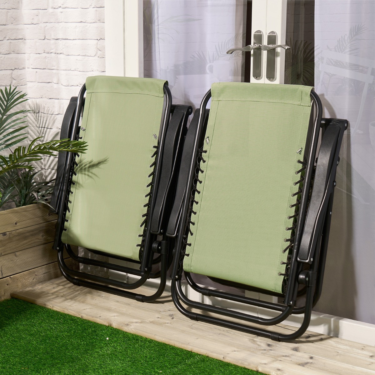 OHS 2 Pack Zero Gravity Sun Lounging Garden Chairs - Sage >