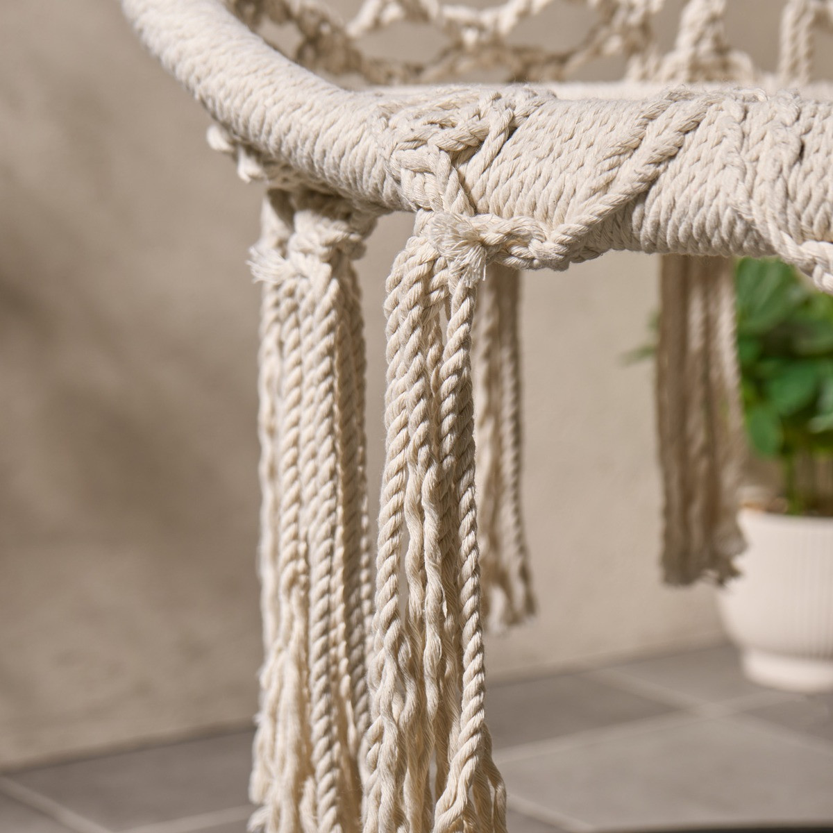 OHS Macrame Knotted Swing Chair - Cream >