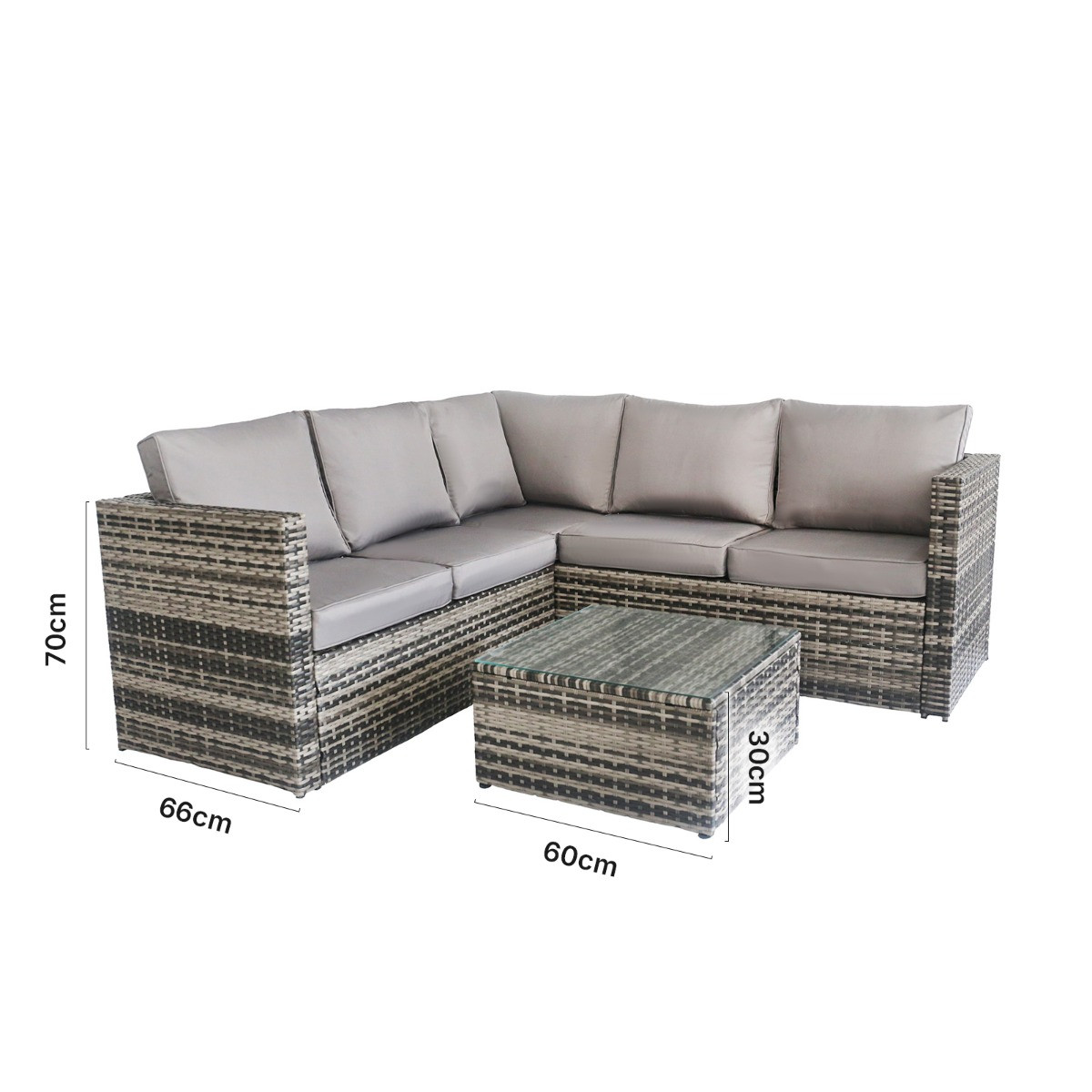 OHS 5 Seater Outdoor Rattan Garden Corner Sofa and Table Set - Grey >