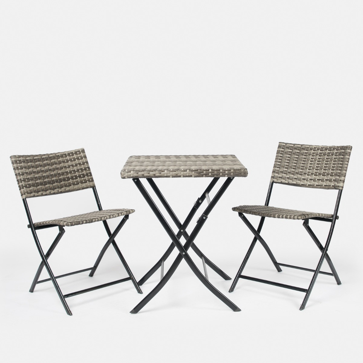 OHS Rattan Folding Bistro Set, 3 Piece - Grey>