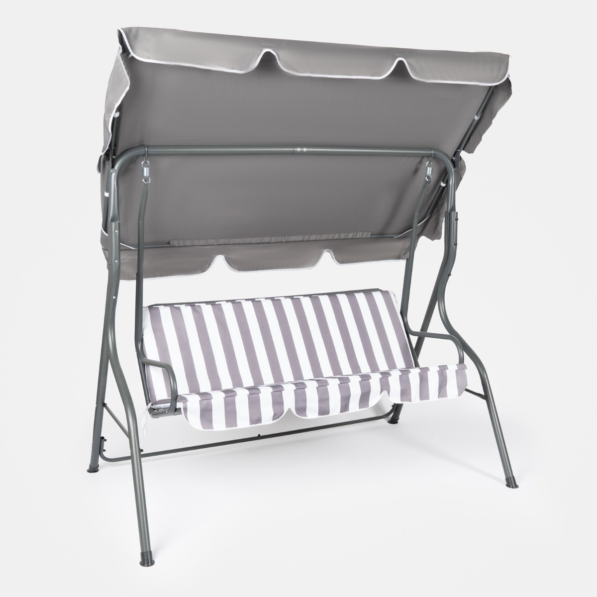 OHS 3 Seater Swing Bench With Canopy - Grey/White Stripe>