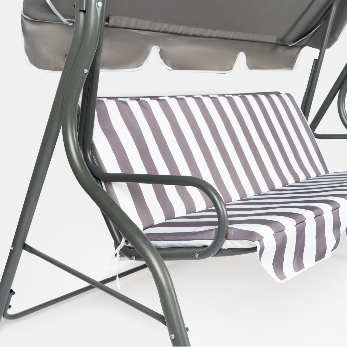 OHS 3 Seater Swing Bench With Canopy - Grey/White Stripe>