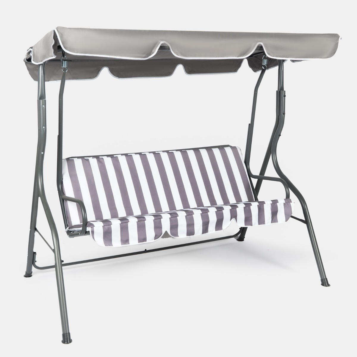 OHS 3 Seater Swing Bench With Canopy - Grey/White Stripe>