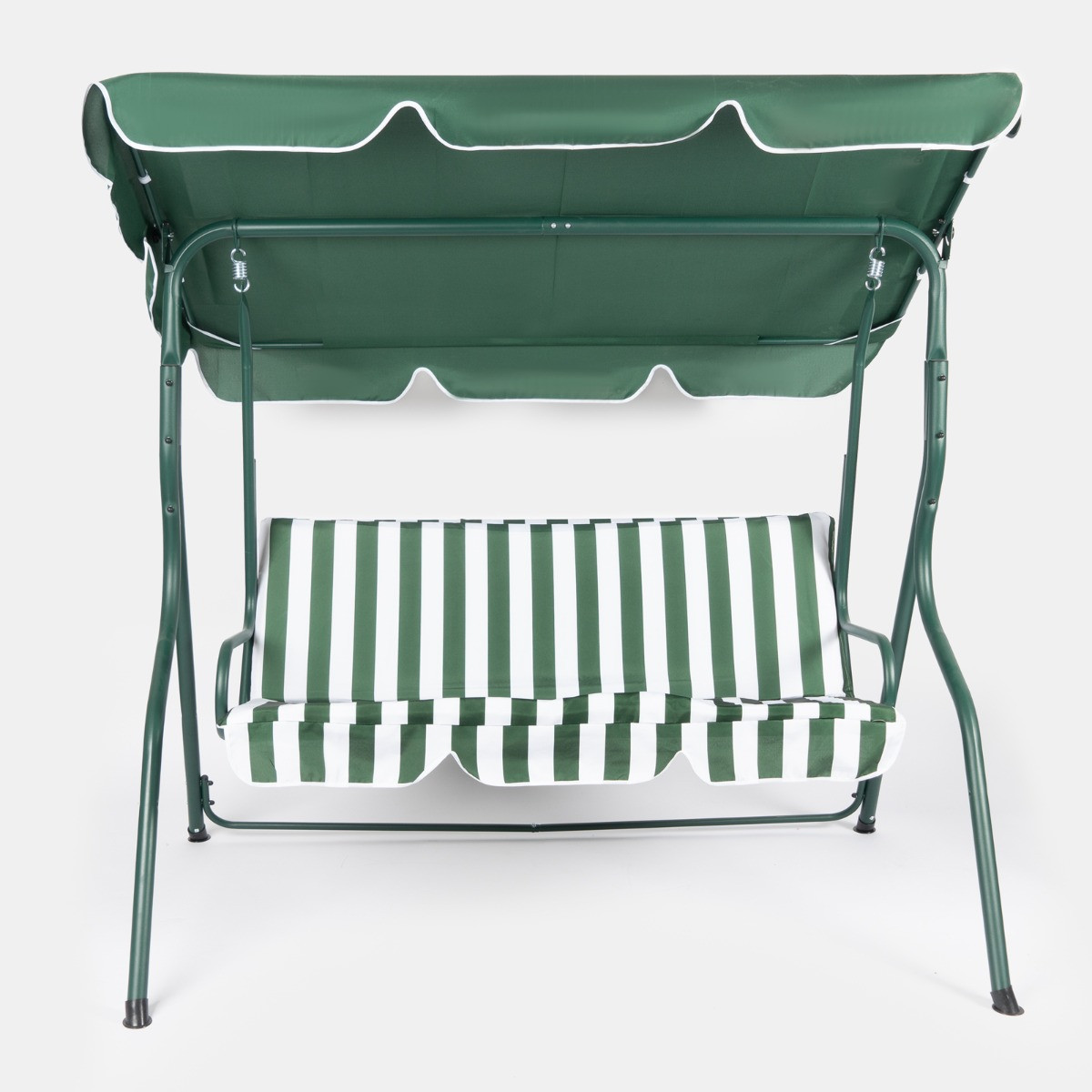 OHS 3 Seater Swing Bench With Canopy - Green/White Stripe>