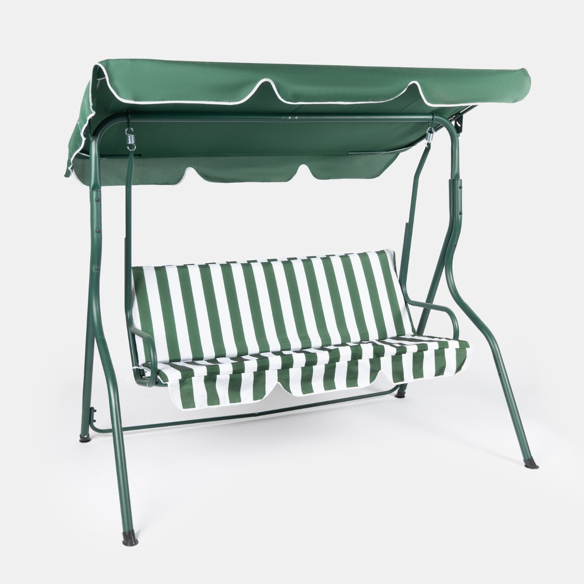 OHS 3 Seater Swing Bench With Canopy - Green/White Stripe>