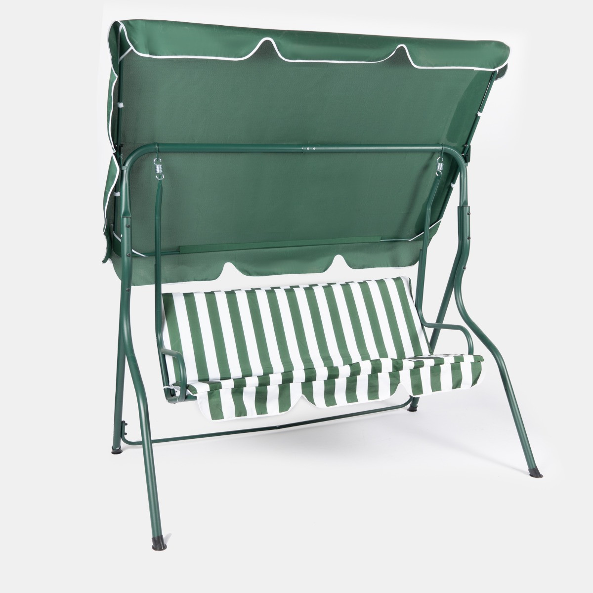 OHS 3 Seater Swing Bench With Canopy - Green/White Stripe>